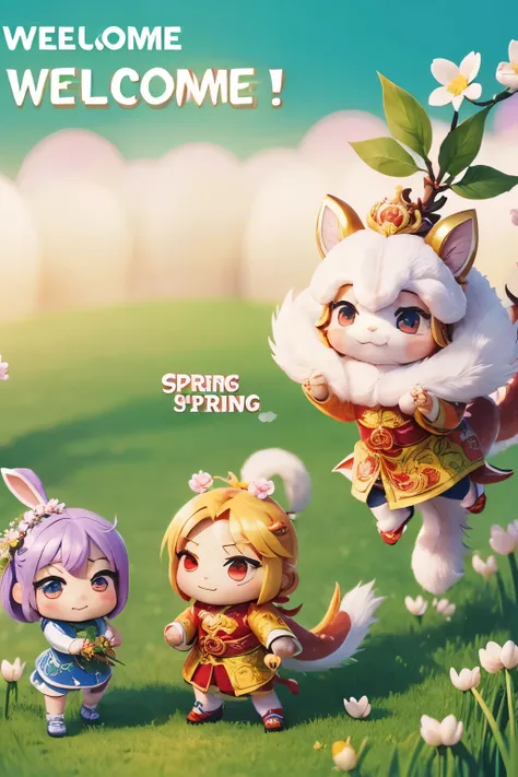 (text:&quot;Welcome Spring&quot;:1.4), masterpiece, (chibi, super deformed, full body), cute Chinese dragon, threatening