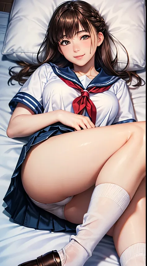 (((perfect anatomy, anatomically correct, super detailed skin))), 1 girl, japanese, high school girl, from front, shiny skin, watching the viewer, detailed hair, detailed face, detailed eyes, (long hair:1.5, brunette hair:1.7), bangs, hair between eye, lig...