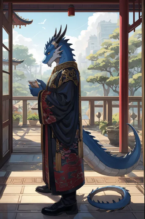 nj5furs,furs,mankind,Solo,Masterpiece,High Detail,best shadows, oriental chinese blue dragon furs,scale body,