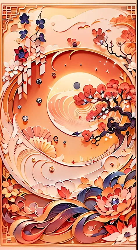 2024 New Year&#39;s Day Poster，Add some representative artistic elements，like the moon，red tint，&quot;Zhang Ye is here to wish you and your family happiness.，May all go well with you&quot;，a happy new year