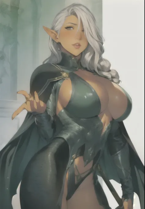 Close-up of a woman holding a sword and a green cloak, krenz cushart and Art germ, Immortal King, Art germ comic, style ivan talavera and Art germ, aly fell and Art germ, Mobius ring + Art germ, an Immortal King, scales cover her, Art germ and lois van baa...