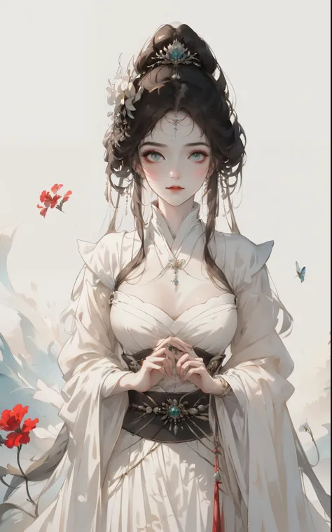 Wear traditional clothing、Antique hair accessorieeder woman with a flower in her hair, Guviz style artwork, guweiz, ((Exquisite fantasy domineering character painting, beautiful fantasy empress, Popular topics on cgstation, in the art style of bowater, aut...