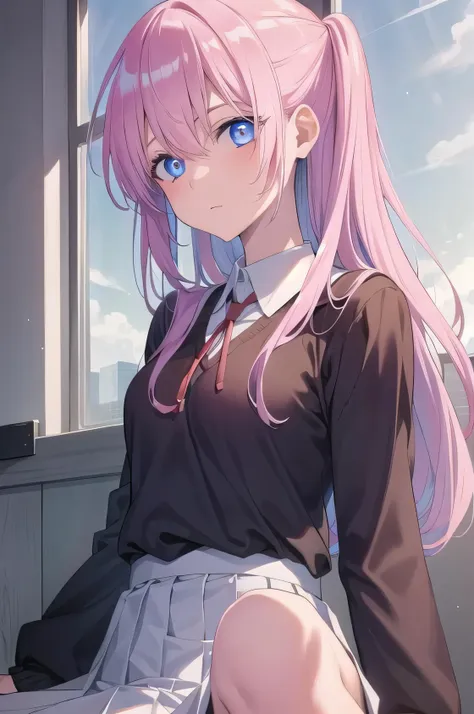 anime girl with pink hair sitting on a window sill, anime visual of a cute girl, clean detailed anime art, an anime girl, young ...