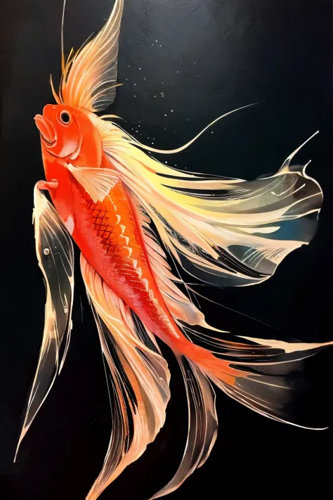 Goldfish painting Long tail fin fluttering like a veil Tattoo Ink painting