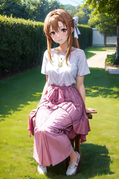 Asuna Yuki(Sword Art Online)full-body photo of a、[Alone:1.1]、[Empty-handed:1.1]、The face is a high quality anime、Round face、Spoiled face、[a small face:1.1]、[high resolution of eyes:1.2]、[eyes are super accurate:1.2]、[3D images:1.35]、[NSFW:0.5]、her face has...