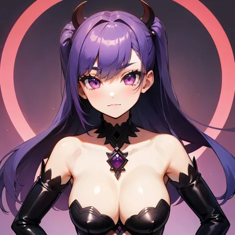 A female succubus demon, purple hair. anime art style