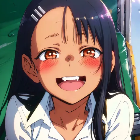 (best quality,8k,highres:1.2)NAGATORO ,ultra-detailed,blushing girl,adorable,eye-catching smile,cute school uniform,vivid colors,professional portraits,photorealistic,realistic lighting