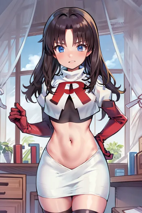 (best quality), [masterpiece], ((beautiful:0.75) cute girl:0.75), [clear and clean] pixiv (illustration), ((rintohsaka)), black ...