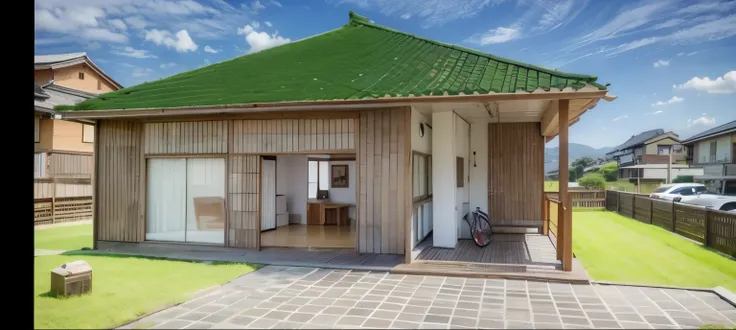 Japanese House, wooden wall, with tricycle on the floor