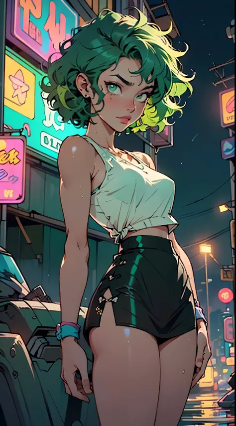 girl youtuber,(((1girl))),((extremely cute and beautiful green curly-haired girl)),

(short breasts:1.4),big butt,(((green curly hair:1.35,very curly hair,colored inner hair,ear breathing,short hair))),(((green_eyes:1.3))),intricate eyes,beautiful detailed...