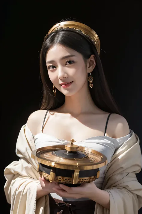 female mathematician,Ancient Greek costumes,Astronomical machinery,antique,A smile,,Sweet and seductive appearance.、Caravaggios paintings、Chiaroscuro of Caravaggio,,Cute smile, Expression of ecstasy,erotick,A sexy