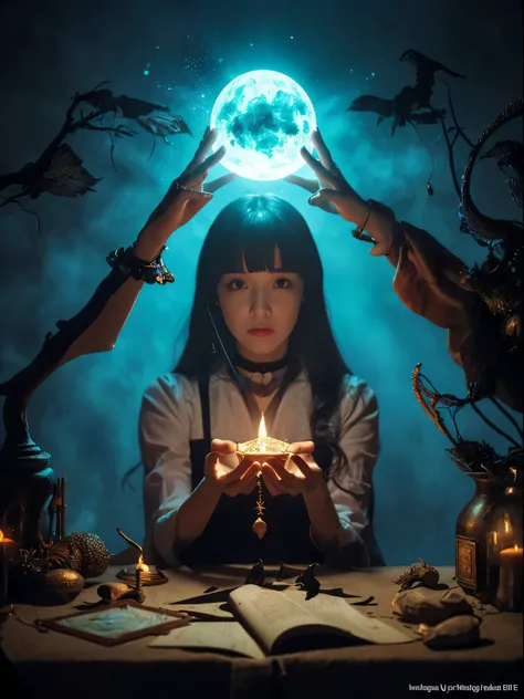 1girl in, (witchcore, witchcraft, pagan, mystical, nature, occult) , magician, spell magic, magic circle, ((magic in hand)),(mas...