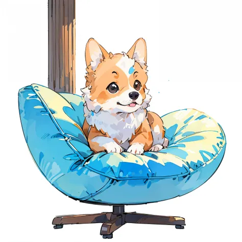 corgi:1.5、cute little、big eye、fluffy fur、Im sitting down.、simple background、watercolor paiting、