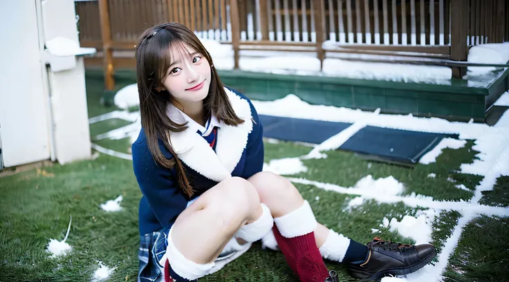 18 year old cute high school girl in miniskirt、Winter School