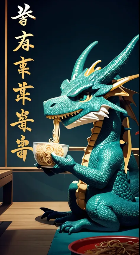 A Dragon eat noodles, happy new year theme, 4khd