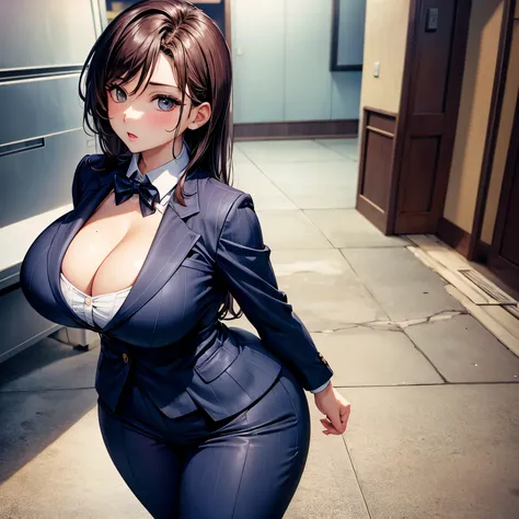 Busty babe with big ass and breasts in a tight business suit