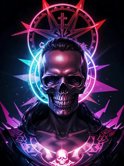 pixelated style,(glowing red,cross-shaped glow,blooming flowers)),interstellar misty background,polished,((silver skull)),light composition,rainbow,rainbow around the skull,vibrant,various structural power effect illustrations,glorious circular composition...