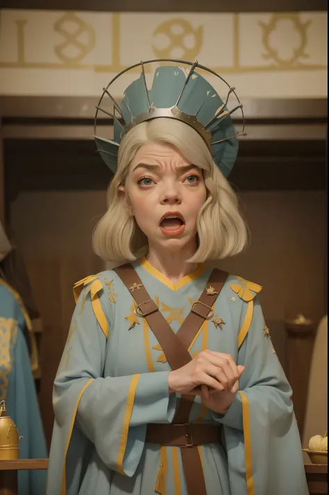 Anya Taylor-Joy face, 61-year-old, wrinkles, furious and feral expression