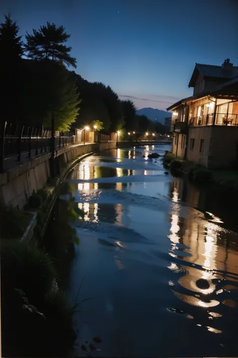 River night scene oil painting style