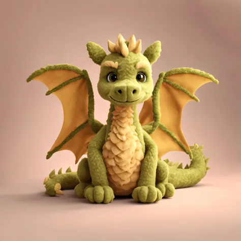 （plush toy design），naughty and cute little dragon and little barbie doll，（wool craft），fluffy ，cute 3d rendering，background with：...