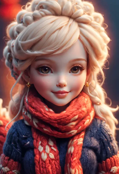 （plush toy design），smiling cute chinese dragon baby and barbie doll，（wool craft），（fluffy：0.68） ，wearing beautiful light makeup，g...