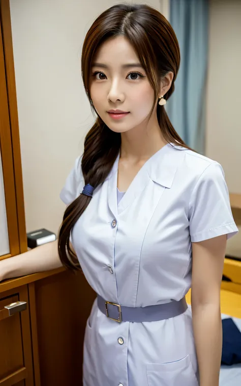 ​masterpiece，An ultra-high picture quality，The ultra -The high-definition，hightquality，Clear skin，real looking skin，A Japanese Lady，Hospital Rooms,Hospital Room,Nurse,Nurses outfit,cosplay gorgeous women，cute little，modeled，Beautie，Beautuful Women,Big brea...