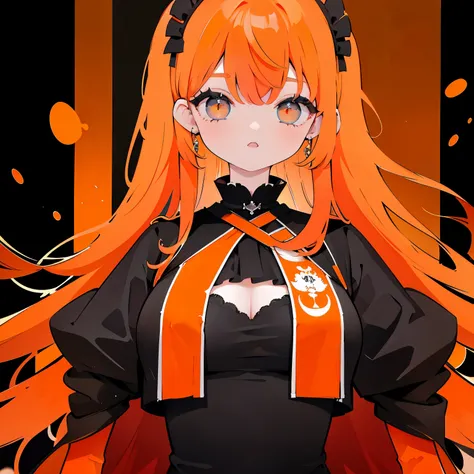 orange hair, black clothing,  Background,
, Upper torso, lolita