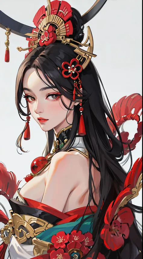 （tmasterpiece：1.2，best qualtiy），（Very detailed face，Real pictures，Realistic skin，photorealistic body，Complicated details），独奏，1 milf，rcasual，ukiyoe painting，cropped shoulders，（aquarelle：1.3），Oiran，