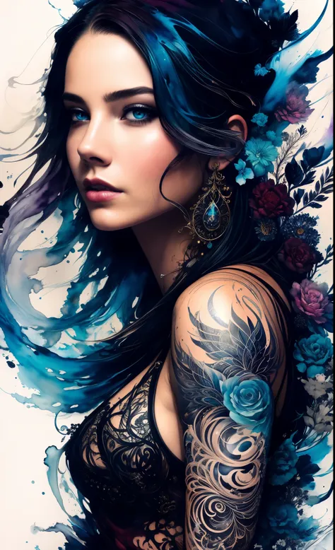 colorful beautiful woman: black ink flow: 8k resolution photorealistic masterpiece: by aaron horkey and jeremy mann: intricately...