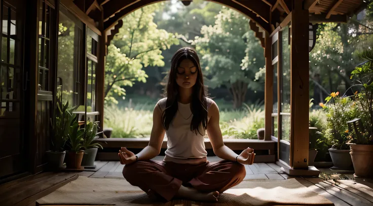 Visuals of a person meditating in a serene environment