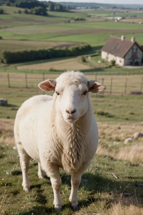 There is a sheep on the grassland