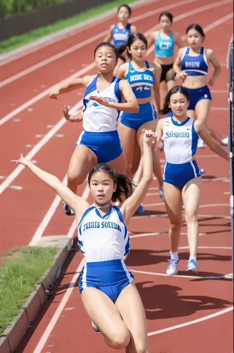 Generate an image of the armpits of a high school girl on the track and field team.