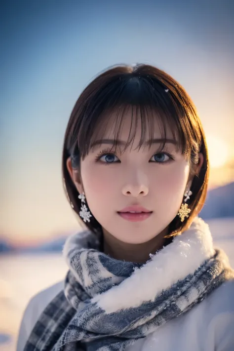 1girl in, (Winter clothes:1.2), Japanese beautiful actress, 
photogenic, Snow Princess, long eyelashes, Snowflake Earrings,
(Raw photo, Best Quality), (Realistic, Photorealsitic:1.4), (masutepiece), 
Beautiful detailed eyes, Beautiful detailed lips, extrem...