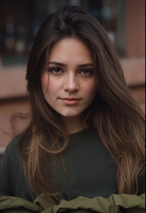 Arafed woman with long brown hair and a green shirt, Girl with brown hair, girl mit dunkelbraunen Haaren, Anastassija Owtschinnikowa, mittig gescheiteltes braunes Haar, Anna Nikonova alias Newmilky, niedliche junge frau, brown hair and big eyes,  mit dunke...