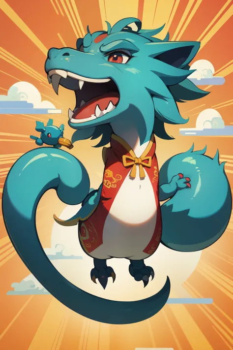 Cute Chinese dragon，The background is colorful，Animation style