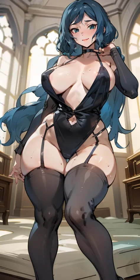 (Masterpiece),Best Quality, ultra-detailed, perfect hands (Delicate finger expression),perfect legs, Delicate eye expression, delicate face expression, black pajamas, see -through, 1Girl(Rinko Iori, Sexy,  A voluptuous and sexy body, huge breasts,  wide hi...