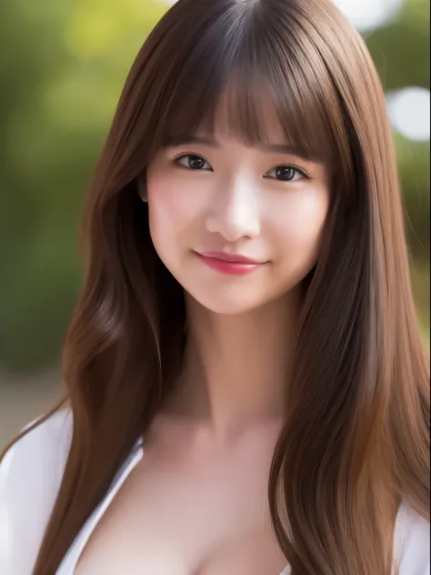 ((Best Quality, in 8K, masuter piece :1.3)) (a professional photo of japanese girl)、1 girl in、full body Esbian、二重まぶた、Loose and fluffy perm、 (light_Smile:0.3)、An amusement park、cleavage of the breast、Beautiful Poses 0.3