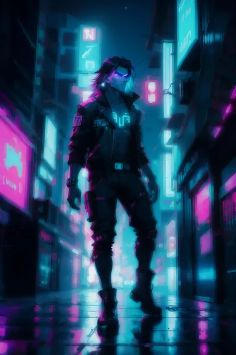 neon light, Cyberpunk, Noite, nocturno, lobo,