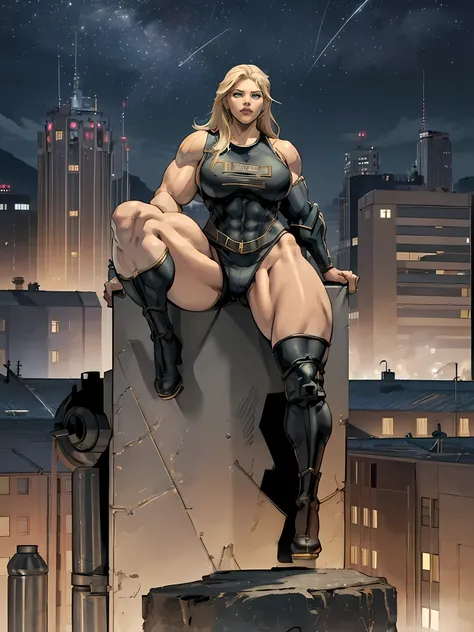 jim lee (Katheryn Winnick), portrait, 1girl, pale skin, modern fashion, makeup, direct look, ((night)), city,  (Female Bodybuilder), (((Muscular Legs))), ((((Huge Muscles)))) ((masterpiece))