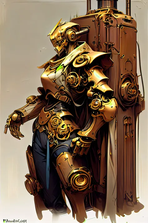 Robot, Steampunk, Paladin, tall, blue core, armor