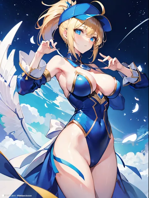 1girl, 18 year old female, MHXX, Summer Mysterious Heronine XX, Fate/Grand Order, anime style, ultra realistic, high detail, sexy pose, sexy, beautiful, exposed skin, slender, exposed breast, medium breast, nipples, nude, moon, stars, absurdres, high res, ...