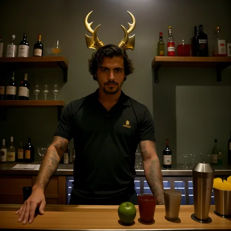 sharp man standing behind a bar, Bartending, Retrato no meio da foto, inspired by Germán Londoño, Directed by: Giorgio Cavallon, Hannibal, Alejandro, Directed by: Mathias Kollros, Directed by: Adam Dario Keel, Foto promocional, Tiro na Canon EOS R 5, Tiro ...