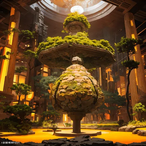 Alien Hexagonal Base (very detailed nipples) In a hexagonal mountain oasis，There are several hexagonal exhaust fans and chimneys, some neon lights projecting from the base，Light up the dark night), There are some clouds in the night sky, Some surrounding p...