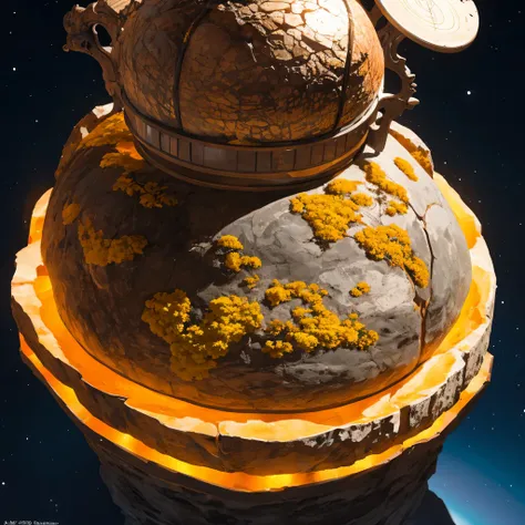 Alien Hexagonal Base (very detailed nipples) In a hexagonal mountain oasis，There are several hexagonal exhaust fans and chimneys, some neon lights projecting from the base，Light up the dark night), There are some clouds in the night sky, Some surrounding p...