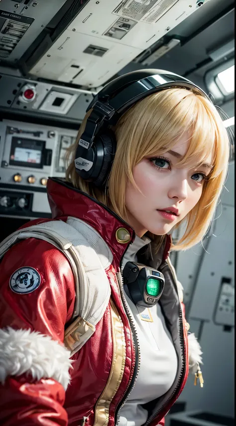 (hyper realstic)、Future Female Pilots、
immensity　Beautie　high-level image quality　hight resolution　Realistic　Shorthair　a blond、　a blondの女性、A MILF、Middle-aged woman、((Big big))、detailed skin textures、超hight resolution、Realistic、Voluptuous body shape、angry l...