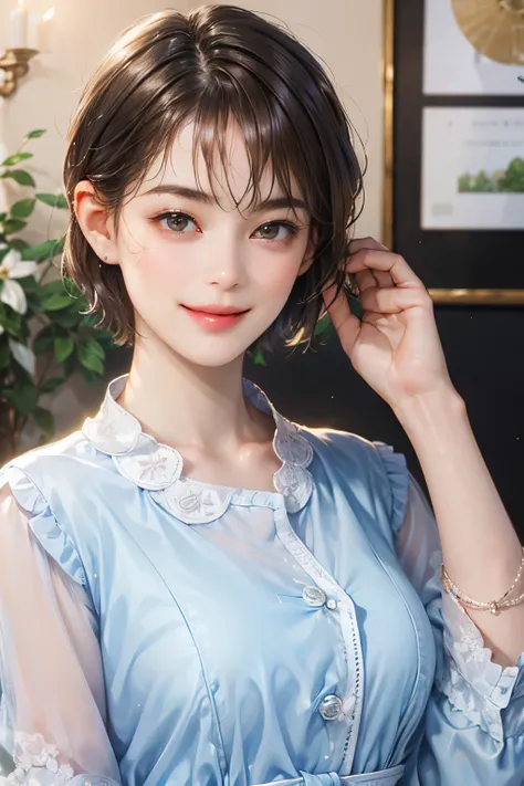 143
(a 20 yo woman), (A hyper-realistic), (high-level image quality), ((beautiful hairstyle 46)), ((short-hair:1.46)), (kindly smile), (breasted:1.1), (lipsticks)