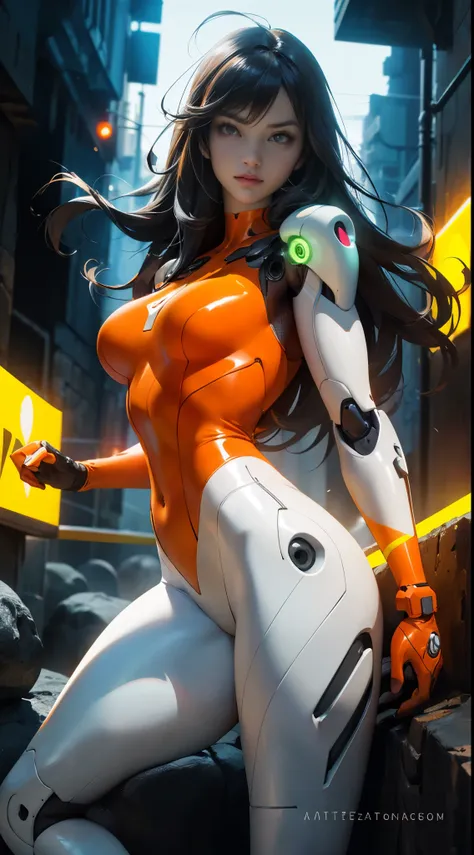 (La mejor calidad,A high resolution,Ultra - detallado,actual), cyberpunked、large buttockss、arrodillarse、Electronic visor attached to the face of a 12-year-old girl with emphasis on the buttocks、(Red latex body:1.4),(Moda cyberpunk:1 4)、Pose sexy、(Usar pola...