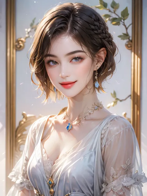 143
(a 20 yo woman), (A hyper-realistic), (high-level image quality), ((beautiful hairstyle 46)), ((short-hair:1.46)), (kindly smile), (breasted:1.1), (lipsticks)