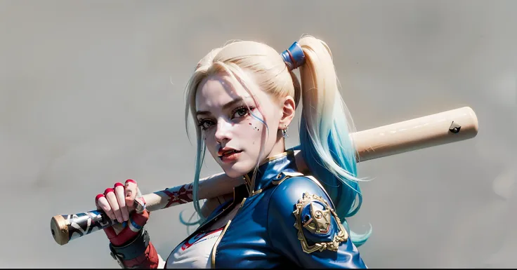 one in costume、Close-up of woman holding baseball bat, concept art by Juan OGorman, CG trends, under art, 《king of warriors》人物, fighting game character, hq render, As a Tekken character, cammy, Harley Quinn Station, chun - li, Chun-li, chun li, Charming Ji...