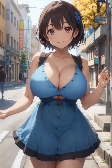 (vague background:1.3),tmasterpiece, actual, 詳細な目, Detailed pupils, cute big breasts, looking at viewert, natural  lightting, depth of fields, filmgrain, The skin is wrinkled, 24 years of age, femele, Alone, (Colossal tits:1.4), Chopping, Blonde medium wav...